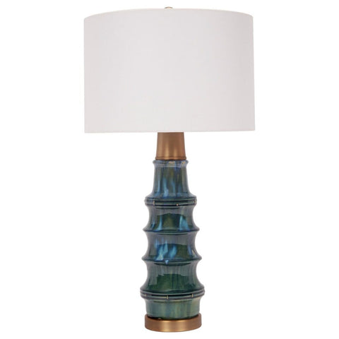 Peacock Green and Brass Chinoiserie Lamp