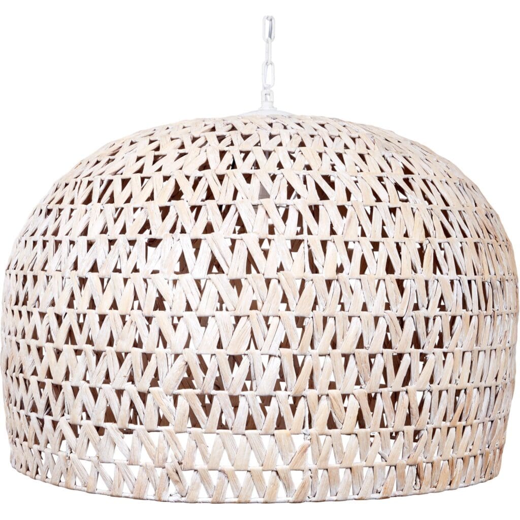 Large White Washed Rattan Dome Chandelier