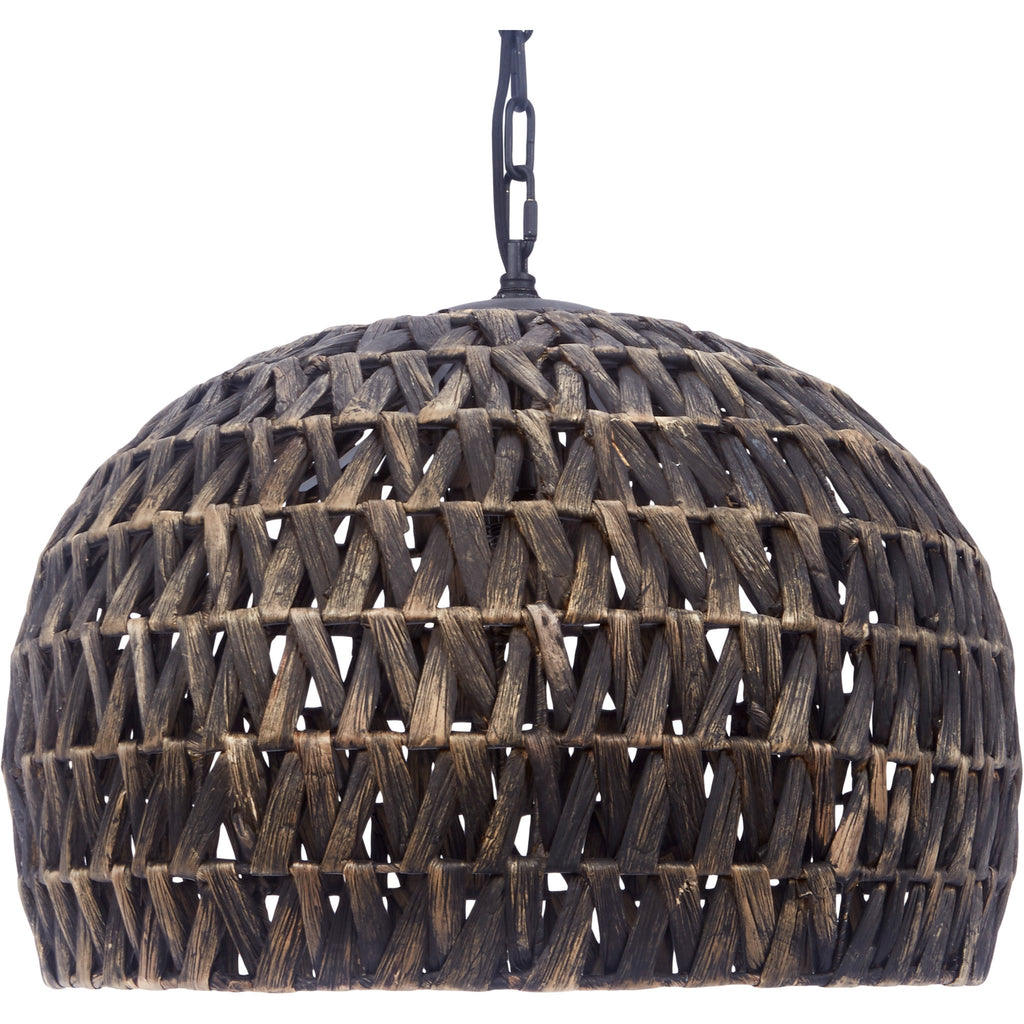 Medium Black Washed Rattan Dome Chandelier