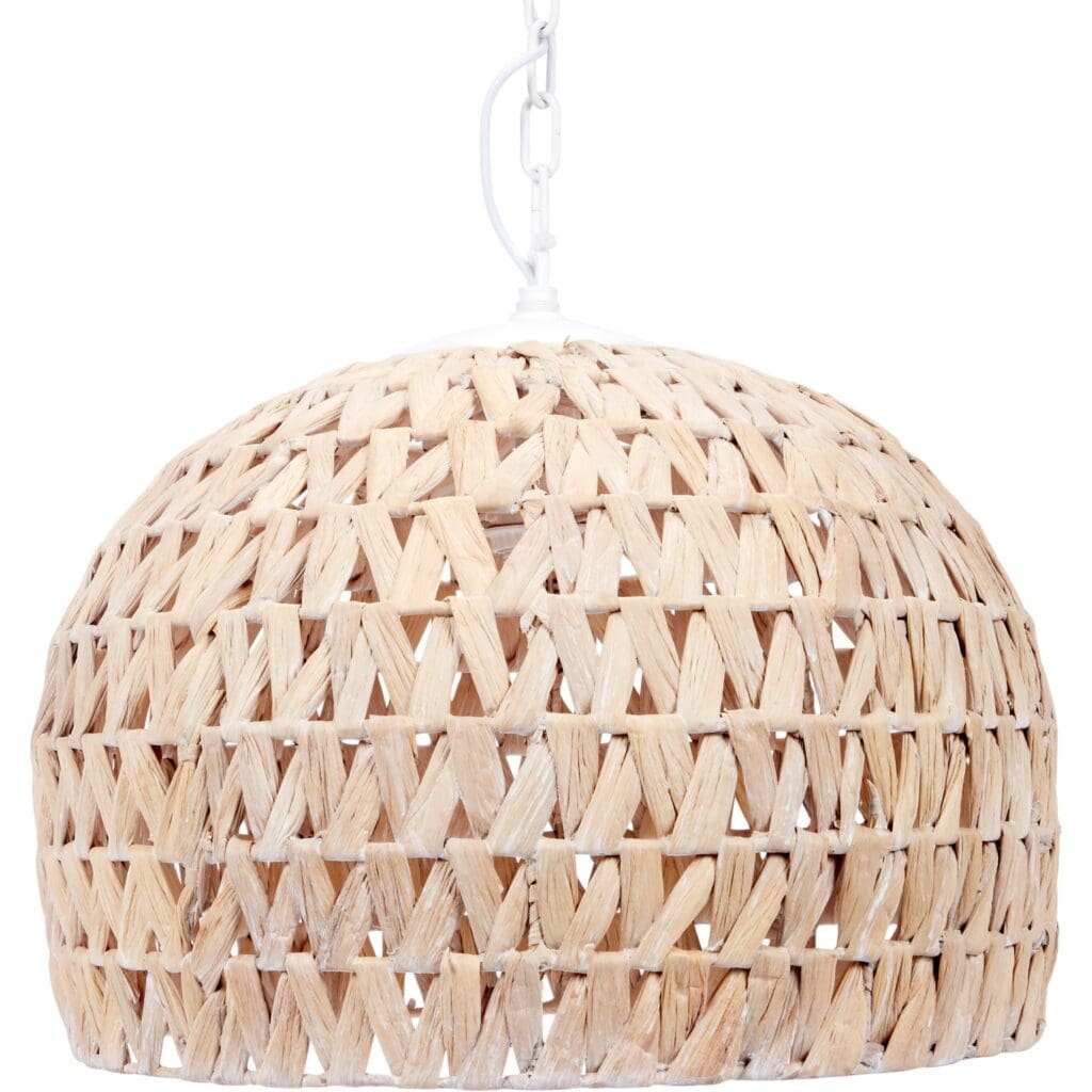 Medium White Washed Rattan Dome Chandelier