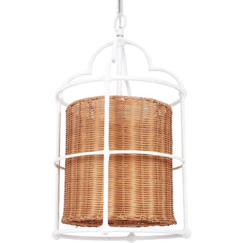 White and Rattan Lantern Pendant Light